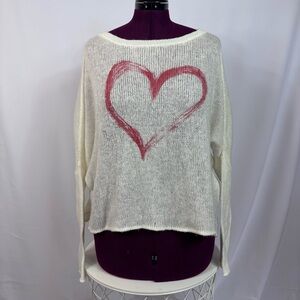 Wooden Ships Heart Sweater Ivory Cream Red Heart S/M Paola Buendia